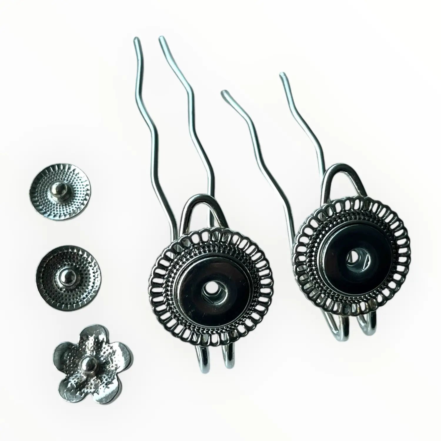 Hairpin de ibiza flower - incl. 3 gratis clickbuttons naar keuze