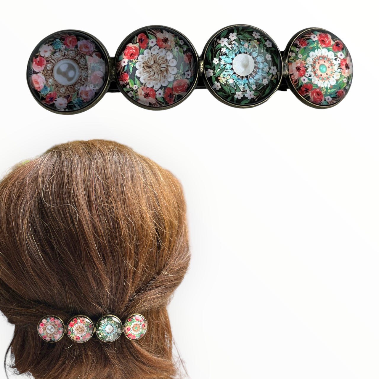 Hairclip XL glas cabochon haarspeld print 0170