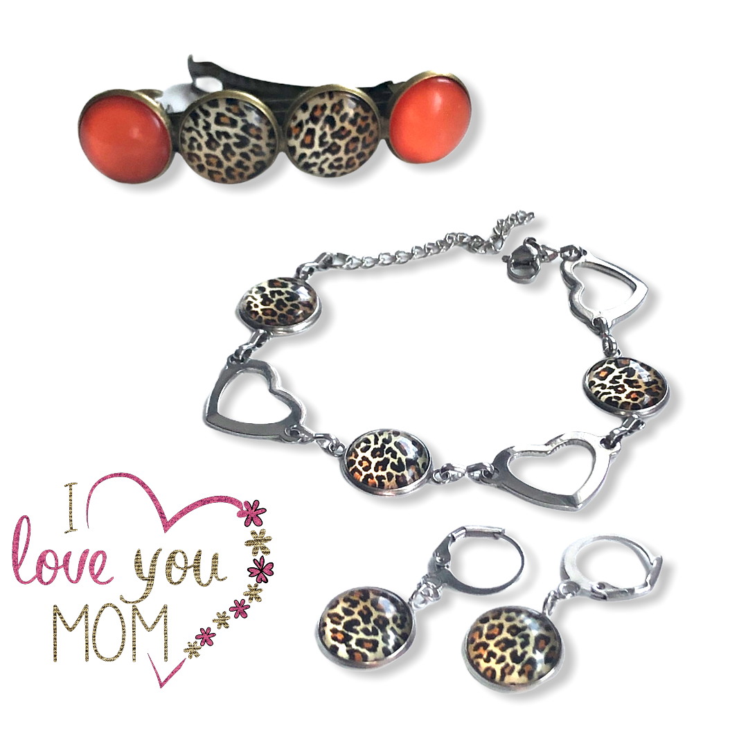 Kadoset armband oorbellen cabochon en 1 color hairclip