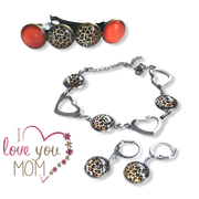 Kadoset armband oorbellen cabochon en 1 color hairclip