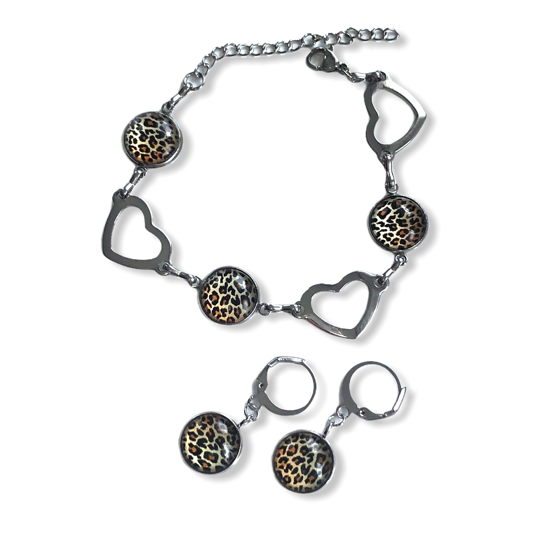 Kadoset armband oorbellen cabochon en 1 color hairclip - zonder haarspeld