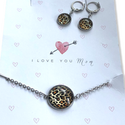 Kadoset armband oorbellen cabochon tijgerprint