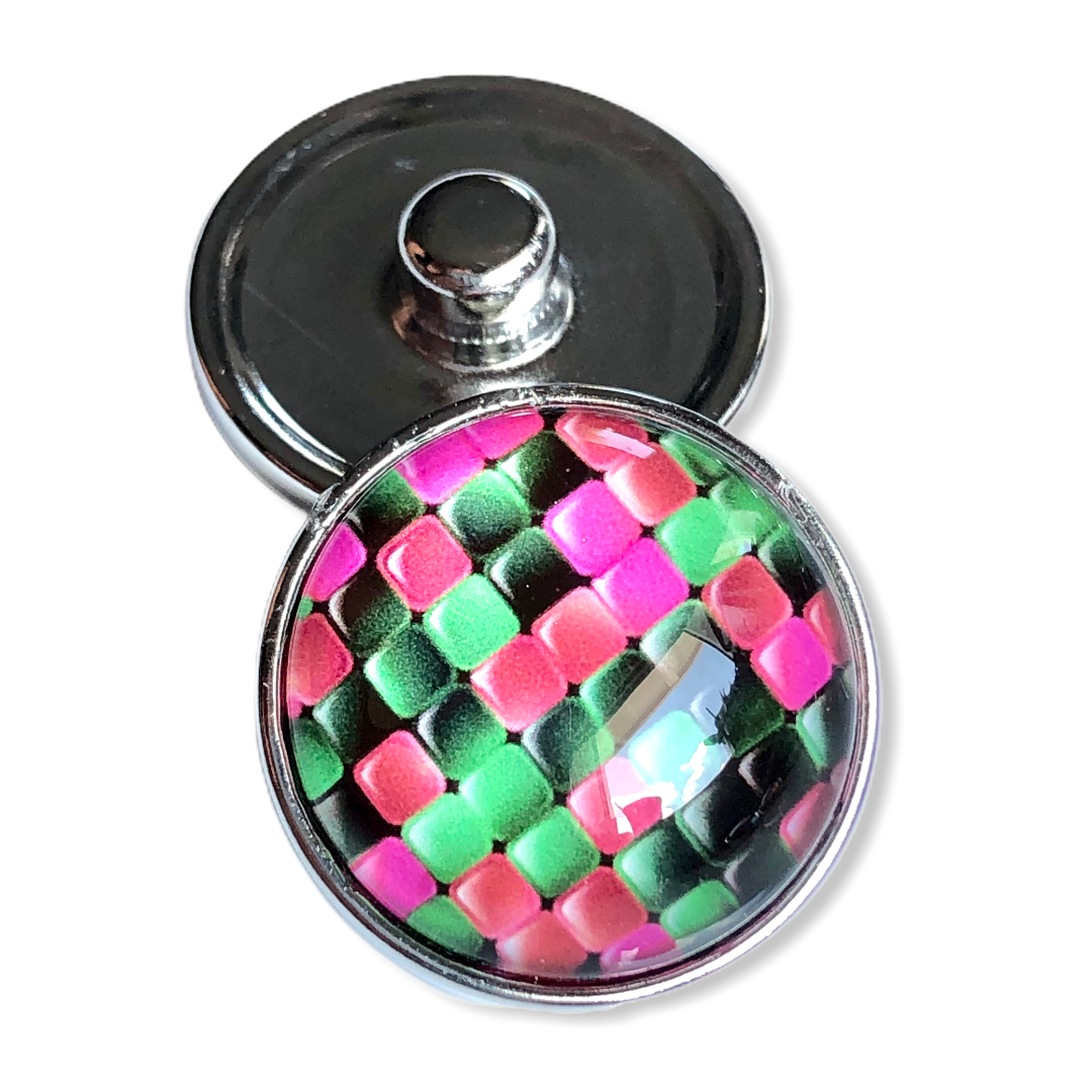 Metal hairpin click / chunk button 0145 - roze/zwart/groen - buttons