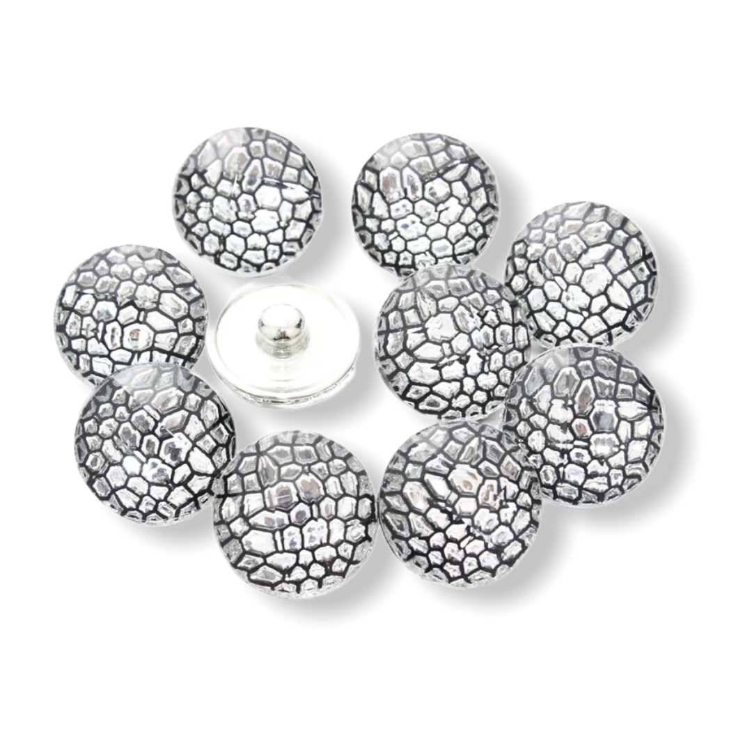 Metal hairpin click / chunk button 088 - zwart/wit - buttons