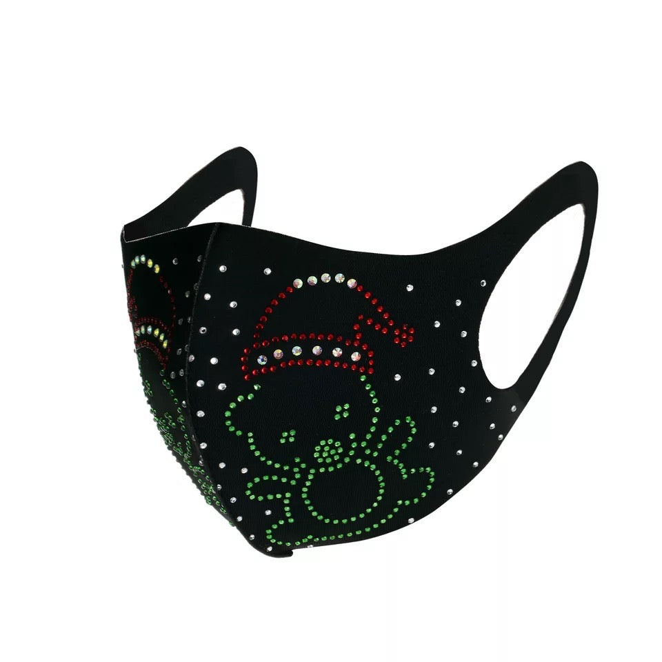 Mondkapje kerst santa zwart met strass steentjes