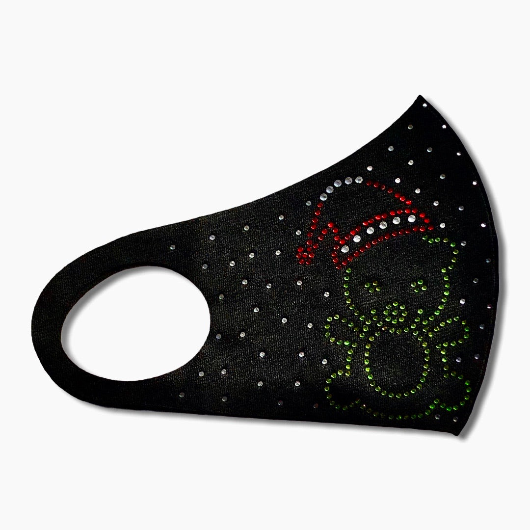 Mondkapje kerst santa zwart met strass steentjes