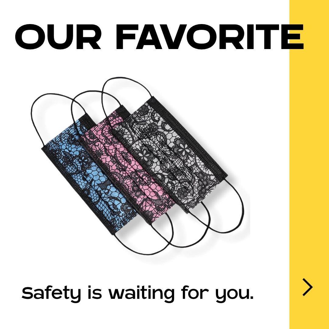 Mondkapje met kantprint motief roze-blauw-zwart 3 stuks