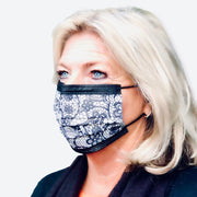 Mondkapje met kantprint motief zwart-wit 2 stuks