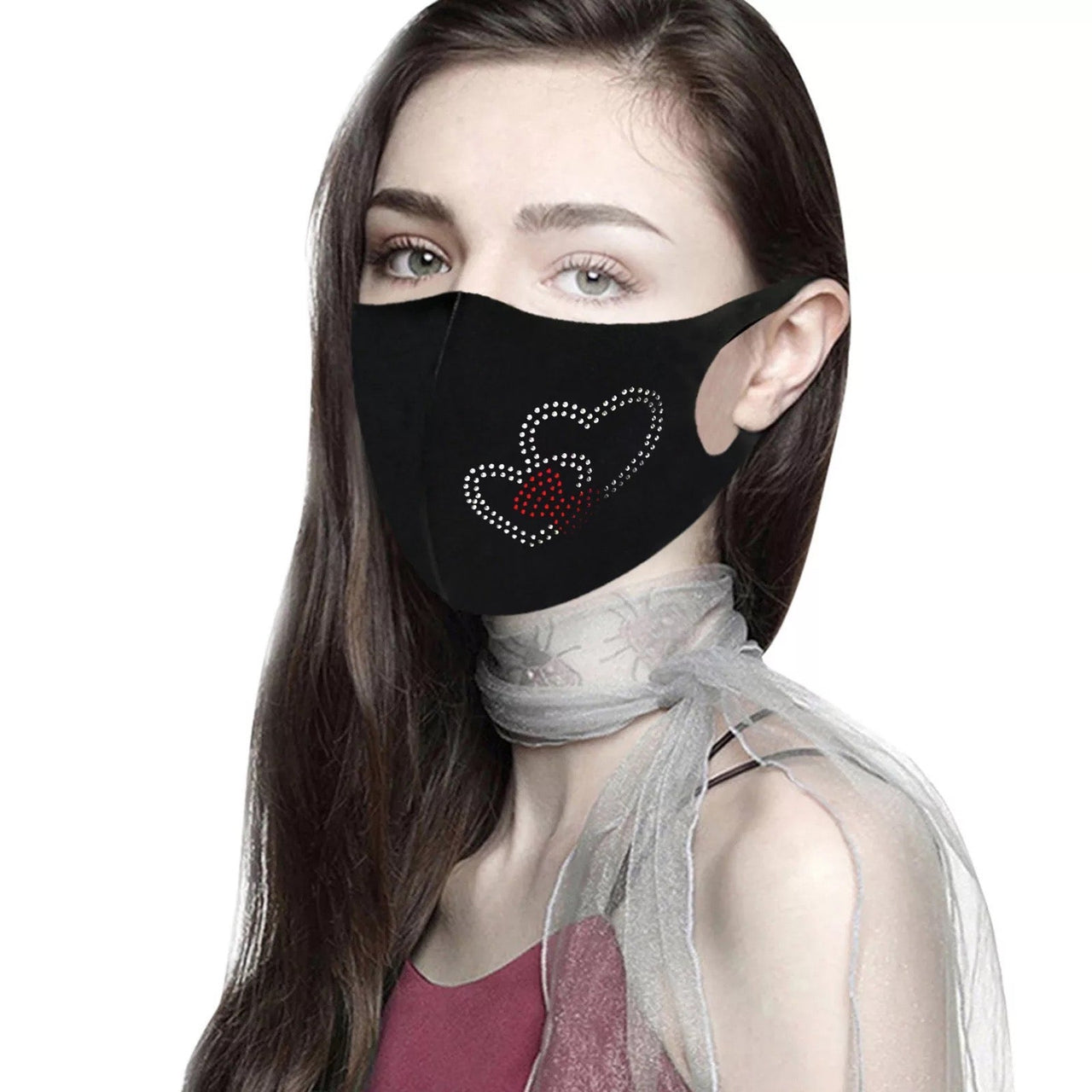 Mondkapje zwart strass liefde