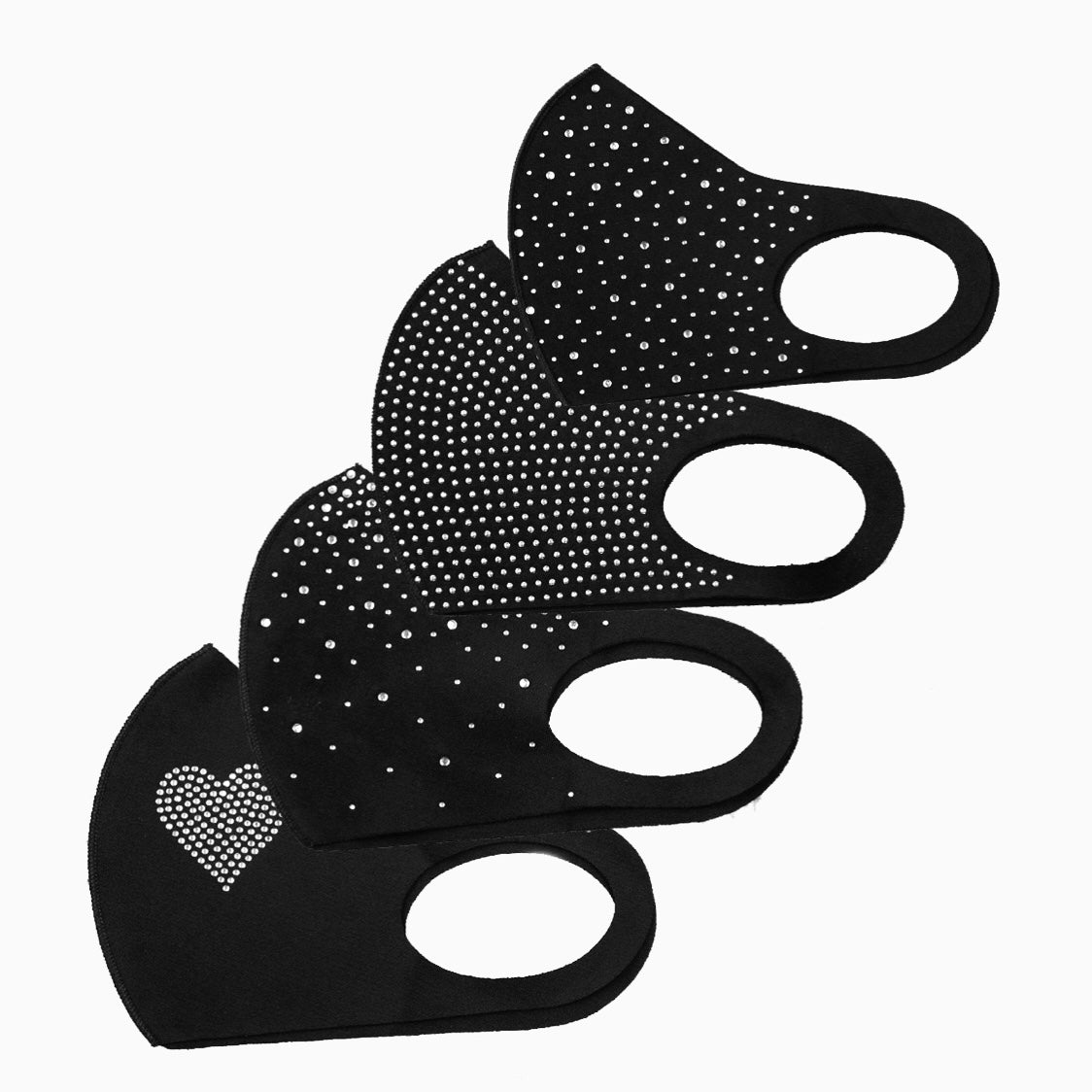 Mondkapje zwart strass steentjes met hartje