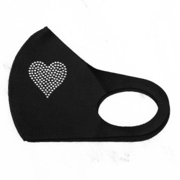 Mondkapje zwart strass steentjes met hartje