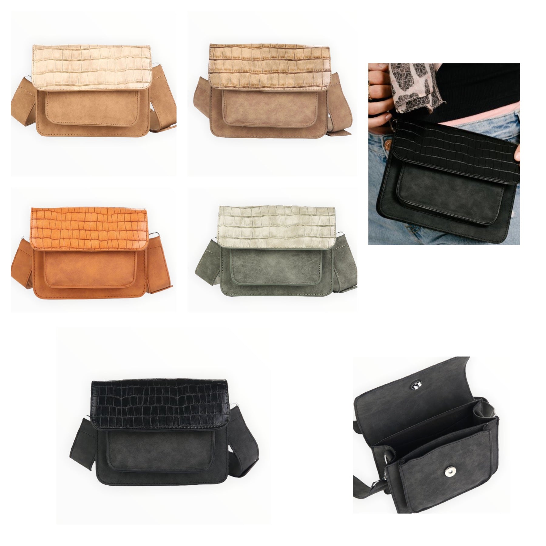 Naturel schoudertasje met subtiele dieren print - tas