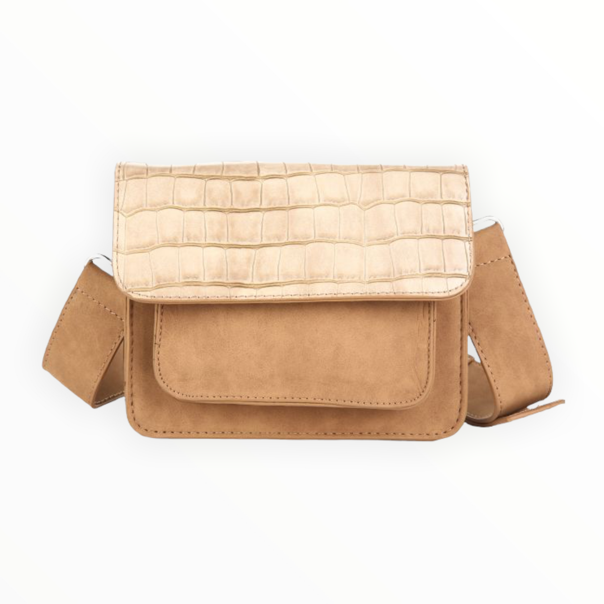 Naturel schoudertasje met subtiele dieren print - tas