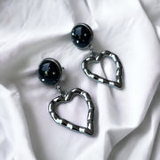 Oorbel cabochon hanger sparkling love - sparkling black