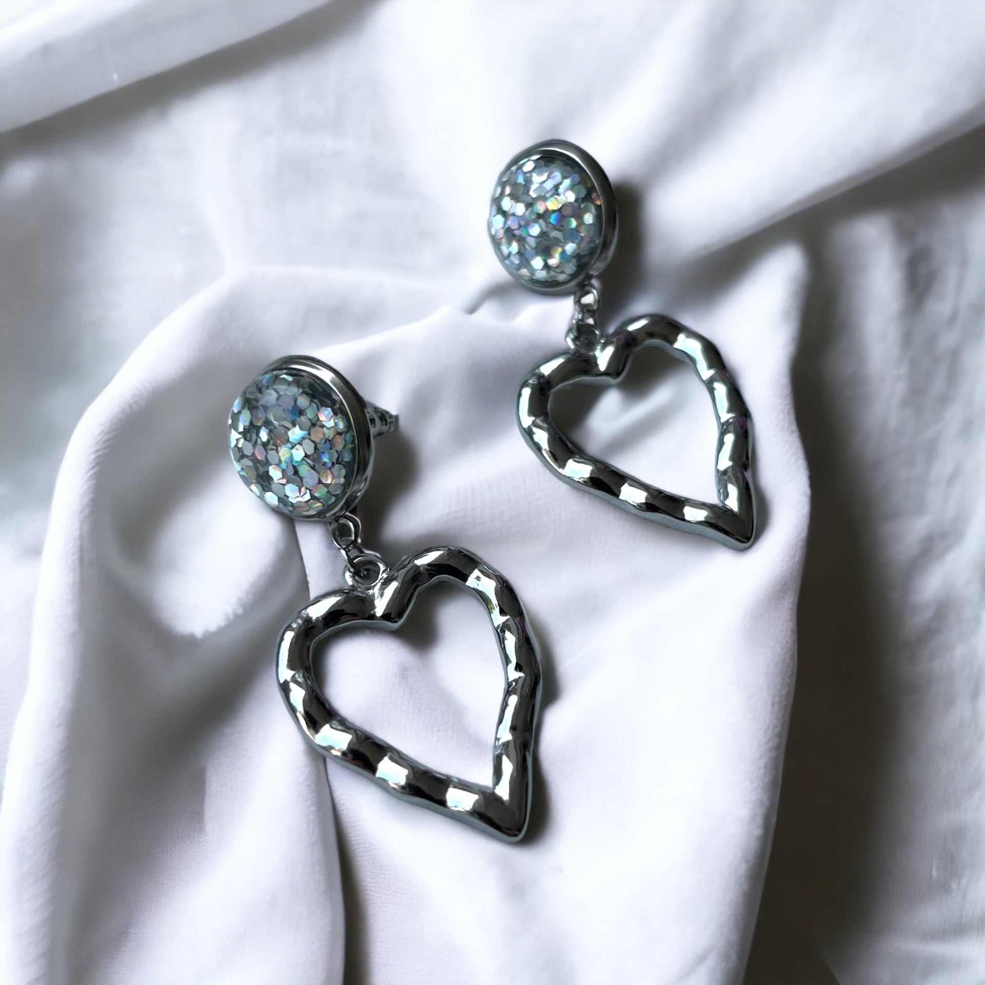 Oorbel cabochon hanger sparkling love - sparkling silver