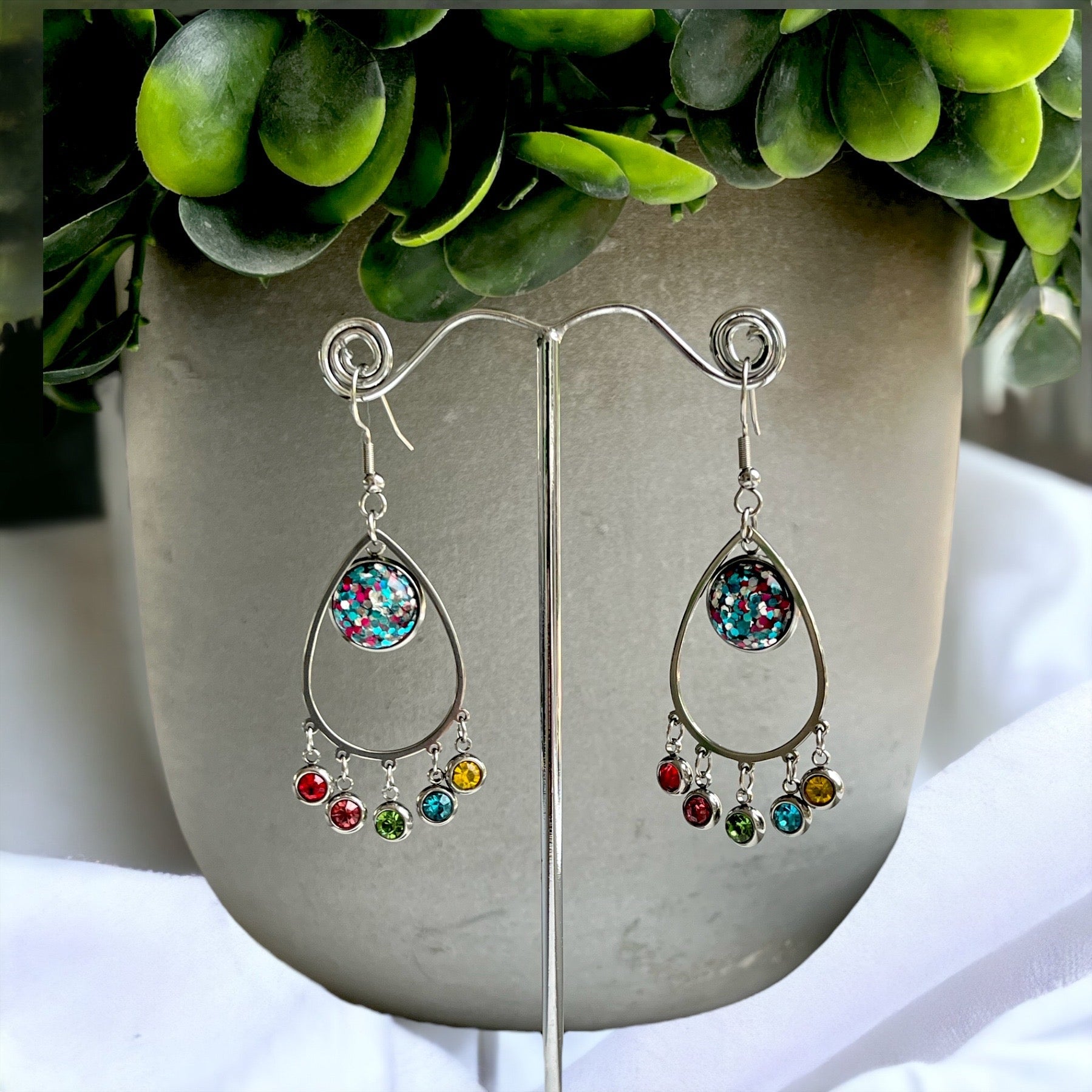 Oorbel cabochon hanger sparkling summer