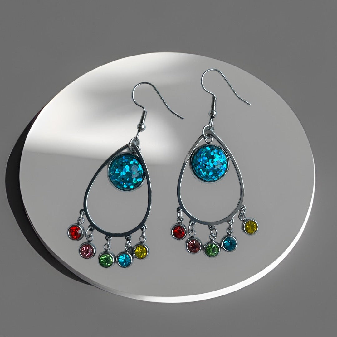 Oorbel cabochon hanger sparkling summer - sparkling blue