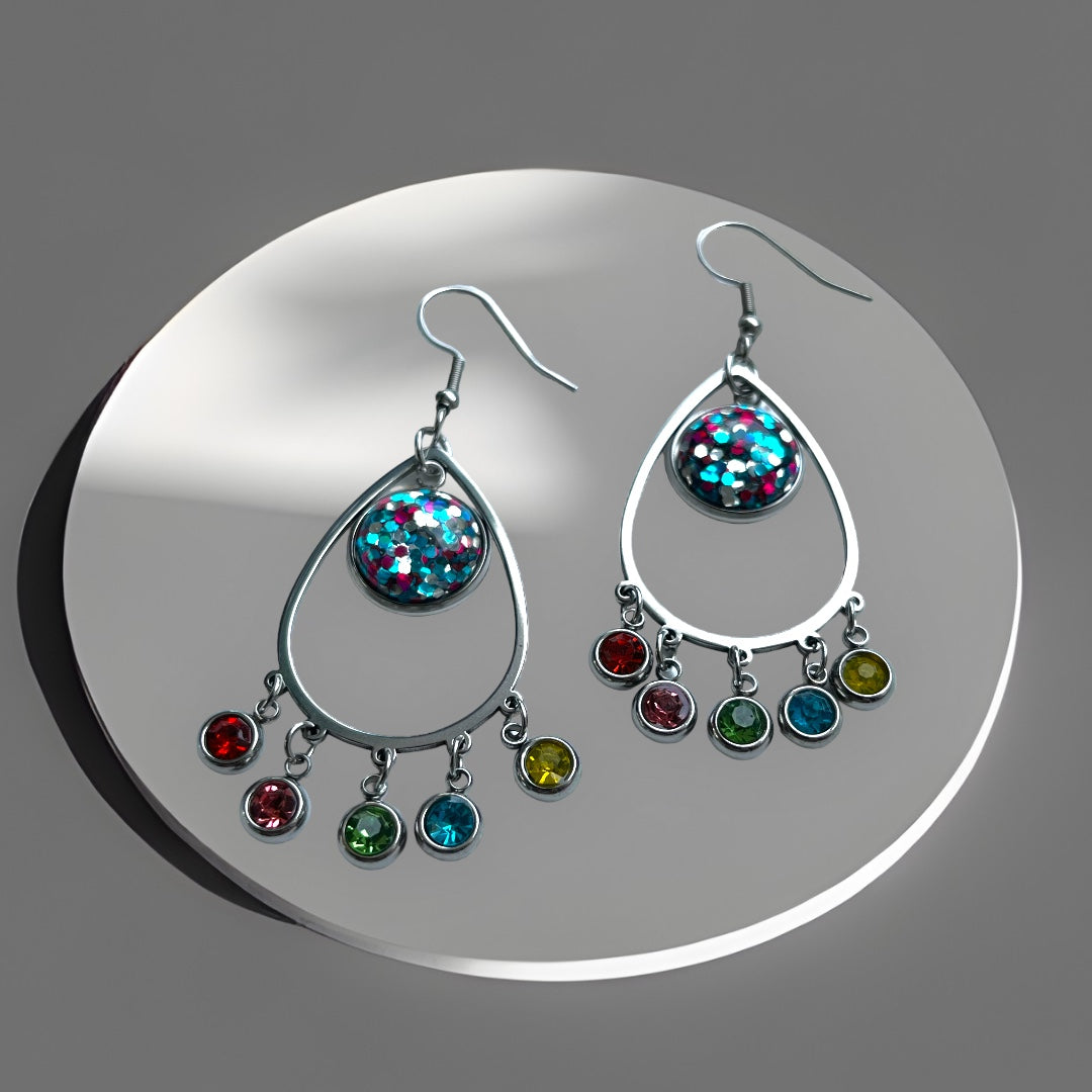Oorbel cabochon hanger sparkling summer - sparkling colors