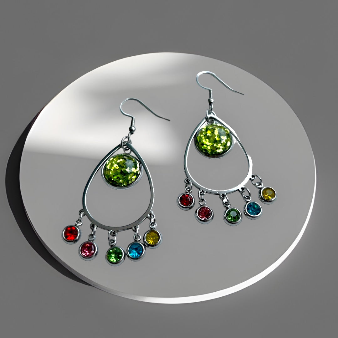 Oorbel cabochon hanger sparkling summer - sparkling green