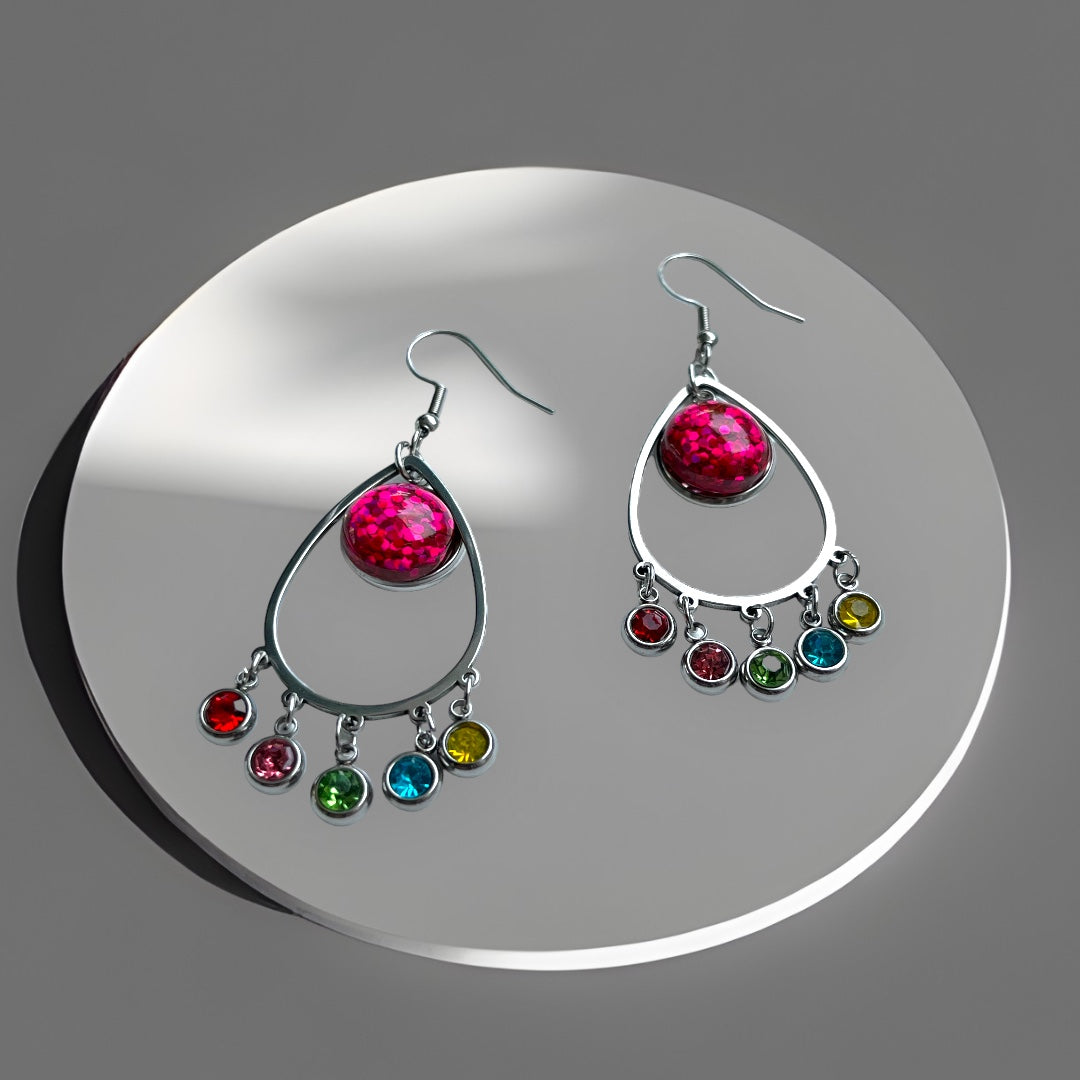 Oorbel cabochon hanger sparkling summer - sparkling pink