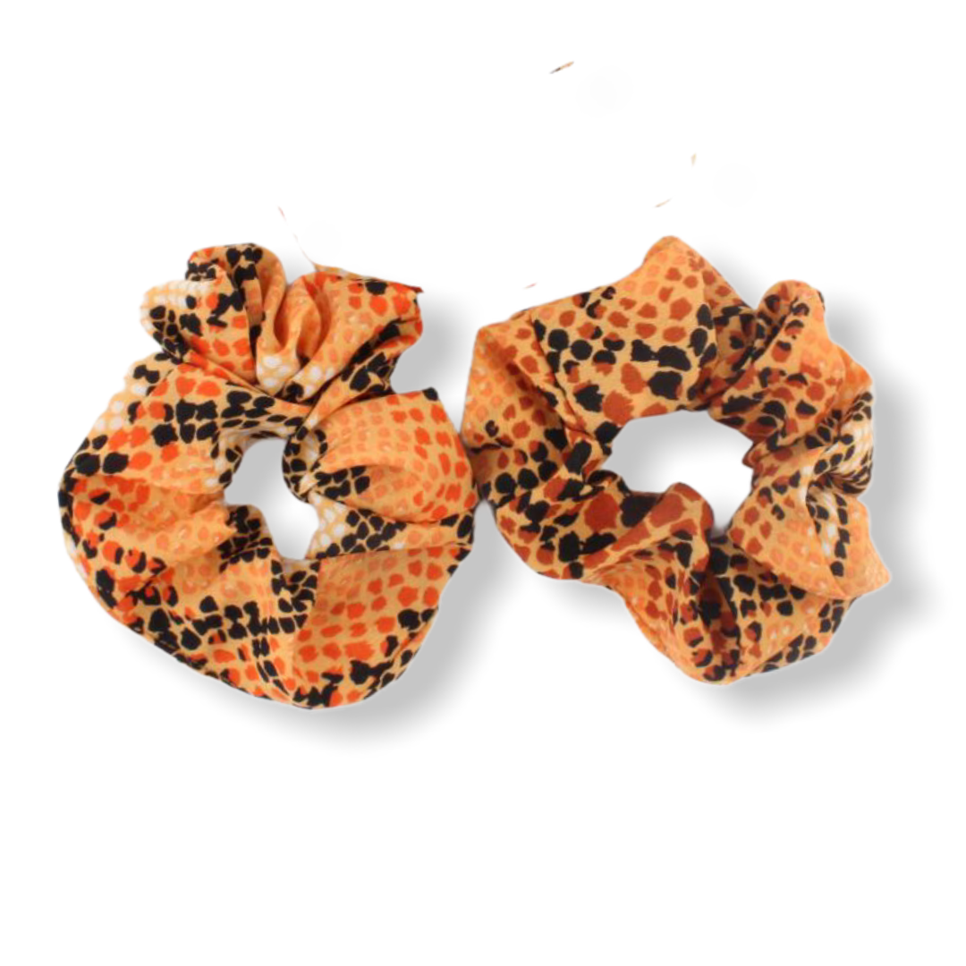 Scrunchie oranje print 2 stuks