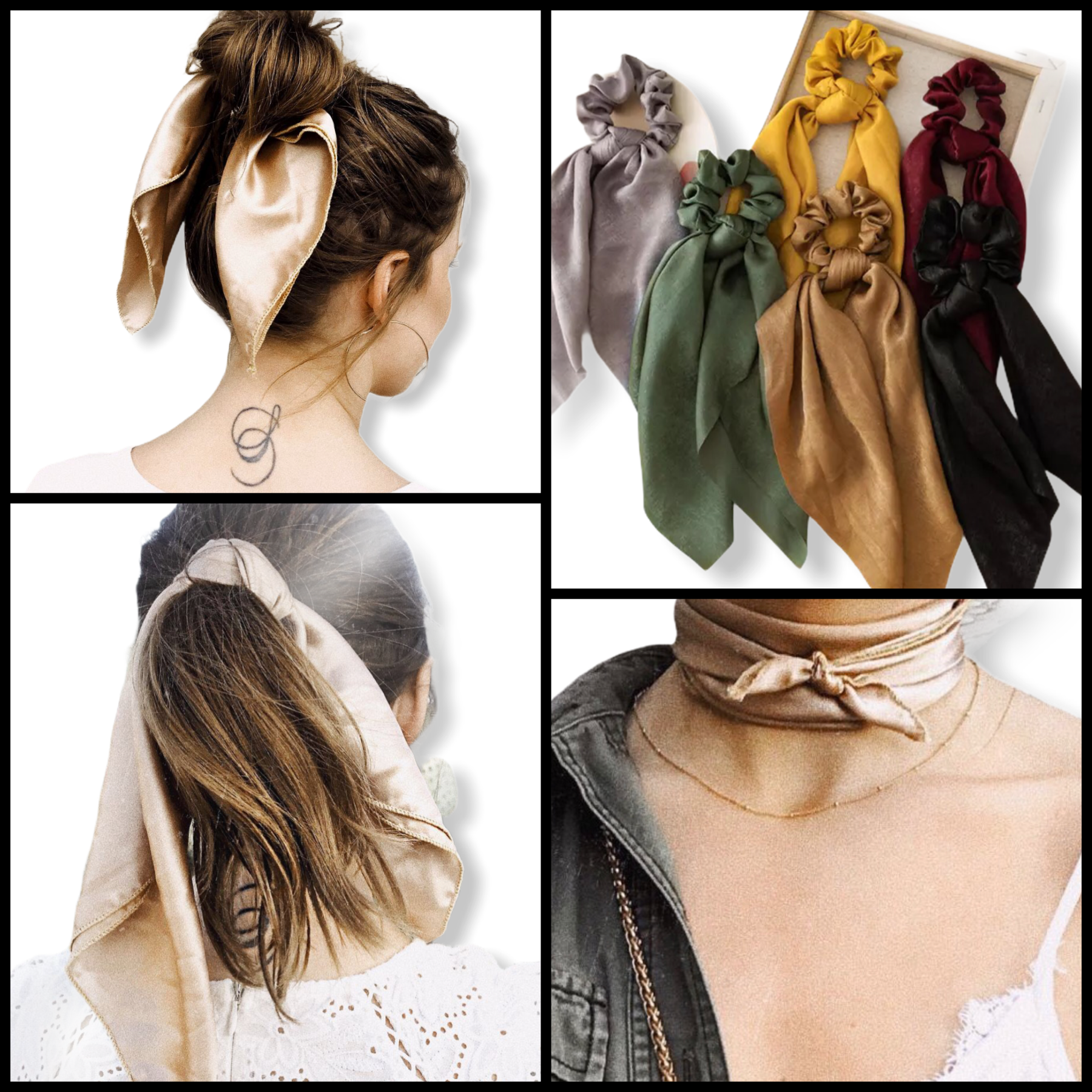 Scrunchie / scrunzel met lint grijs