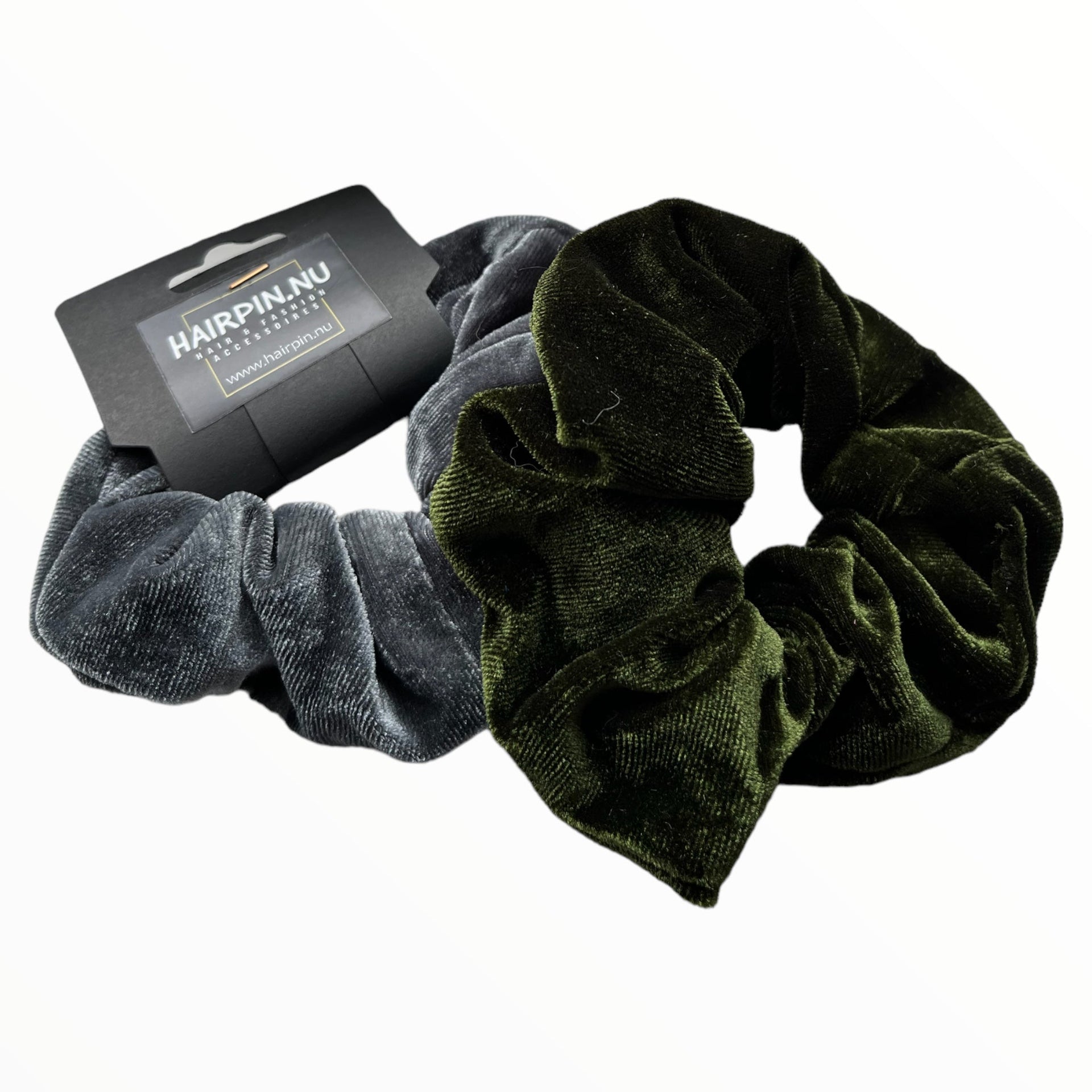Set 2 scrunchies haarelastieken velvet grijs/groen - scrunchie