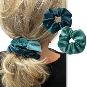 Set 2 scrunchies haarelastieken velvet groen/petrol - scrunchie
