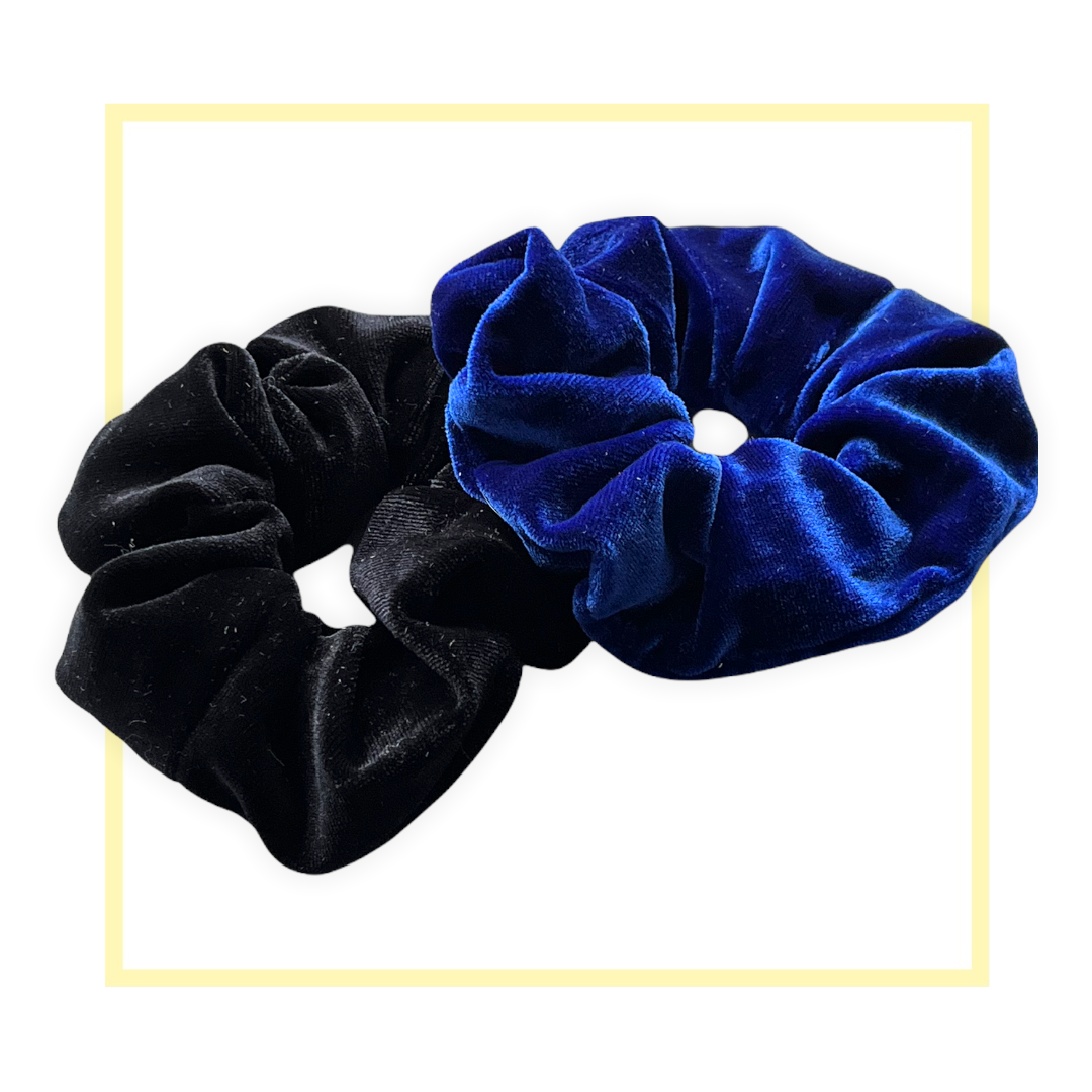 Set 2 scrunchies haarelastieken velvet zwart/blauw - scrunchie