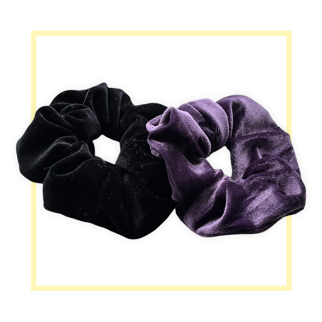 Set 2 scrunchies haarelastieken velvet zwart/paars - scrunchie