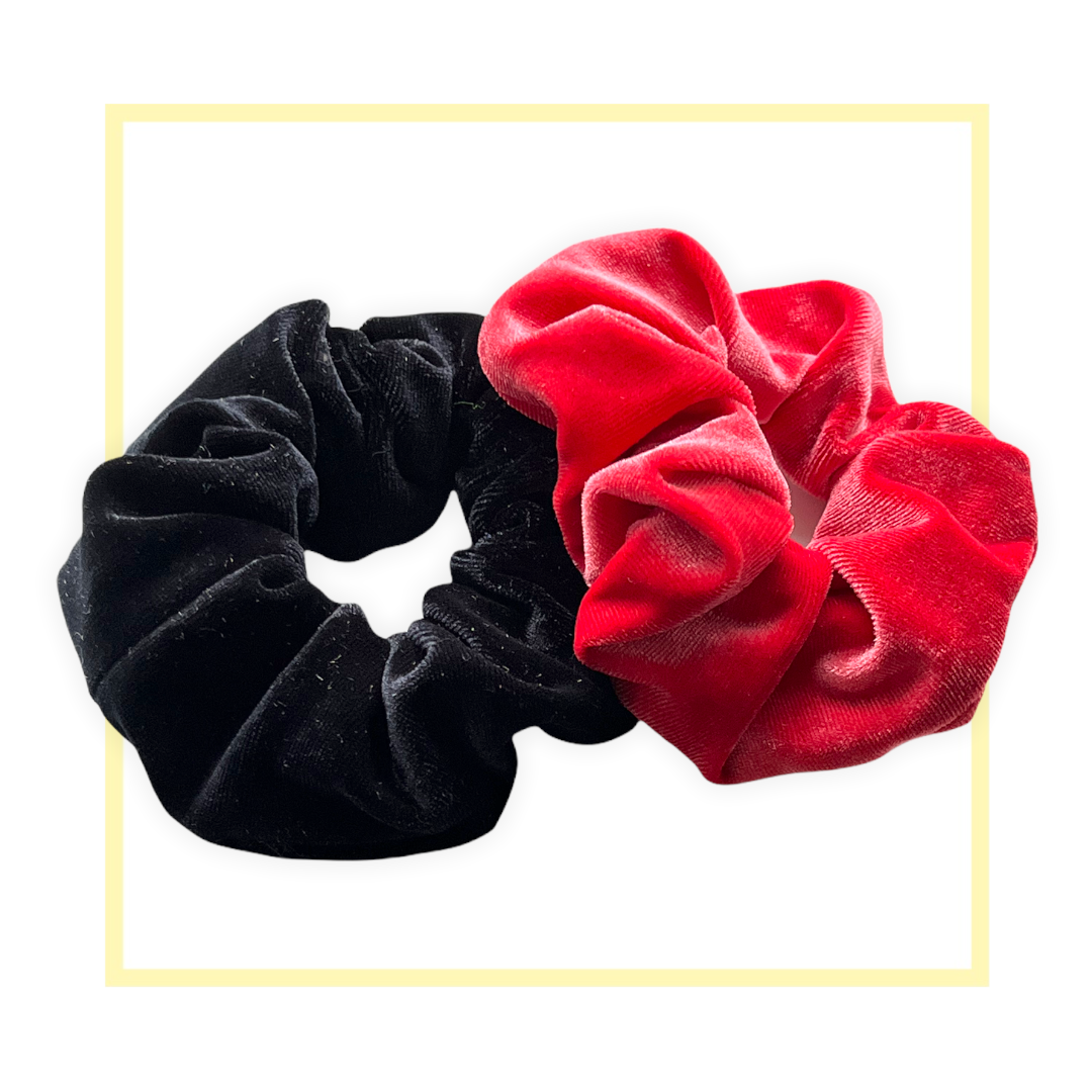 Set 2 scrunchies haarelastieken velvet zwart/rood - scrunchie
