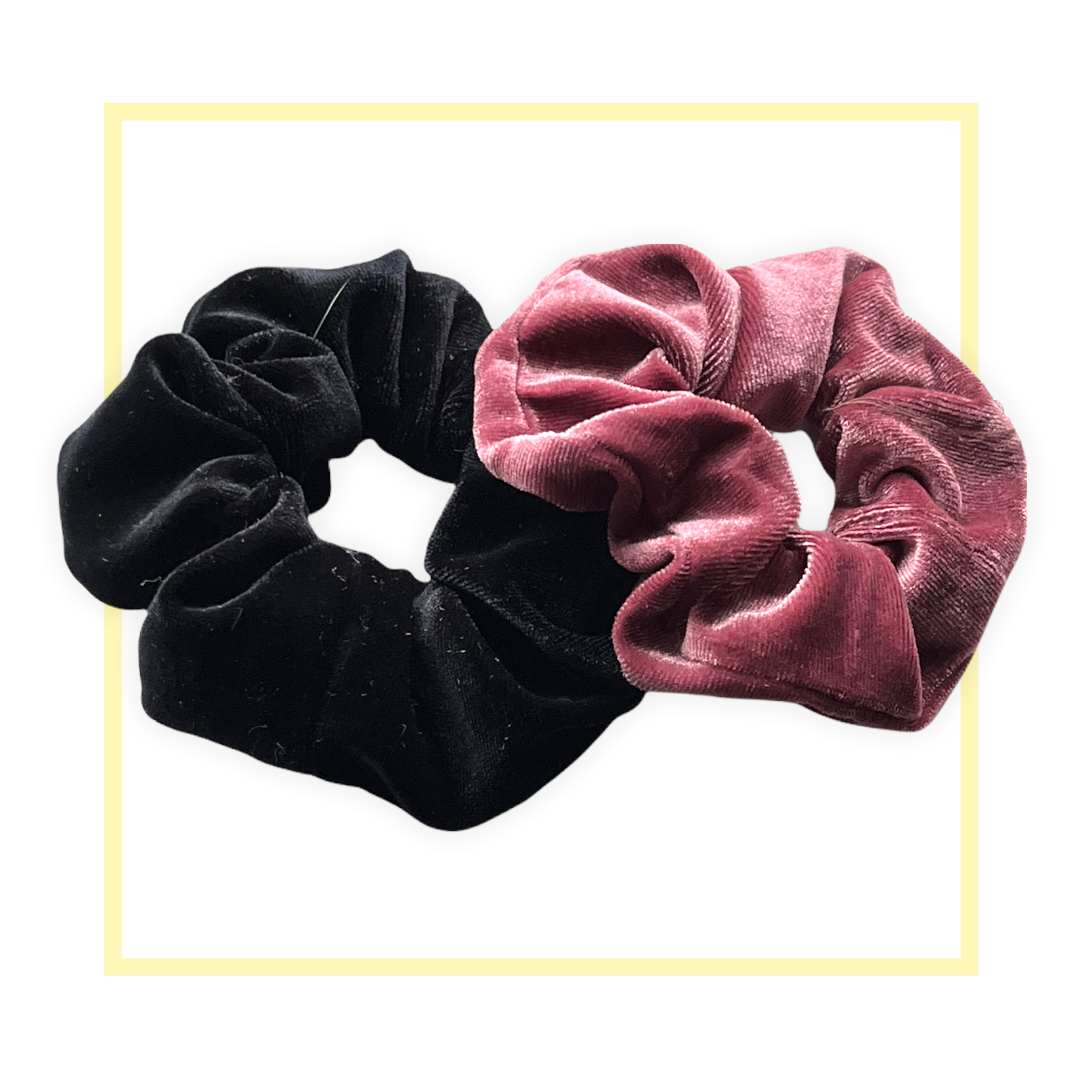 Set 2 scrunchies haarelastieken velvet zwart/roze - scrunchie
