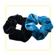 Set 2 scrunchies haarelastieken velvet zwart/turquoise - scrunchie