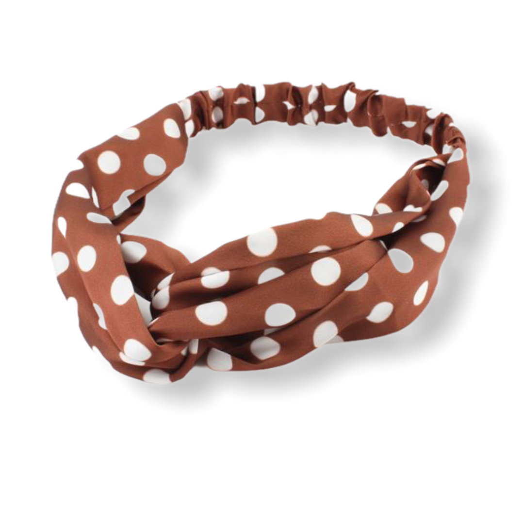 Set bruin met witte dots haarband / bandana 2 scrunchies - haarband
