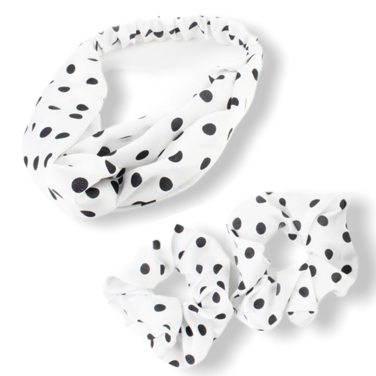 Set wit met zwarte dots haarband / bandana 2 scrunchies - haarband