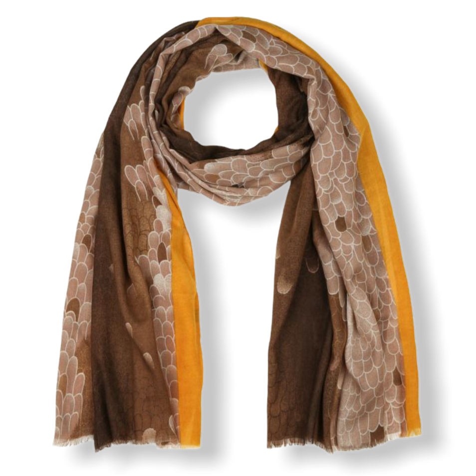 Sjaal bruin met schubben print - yellow