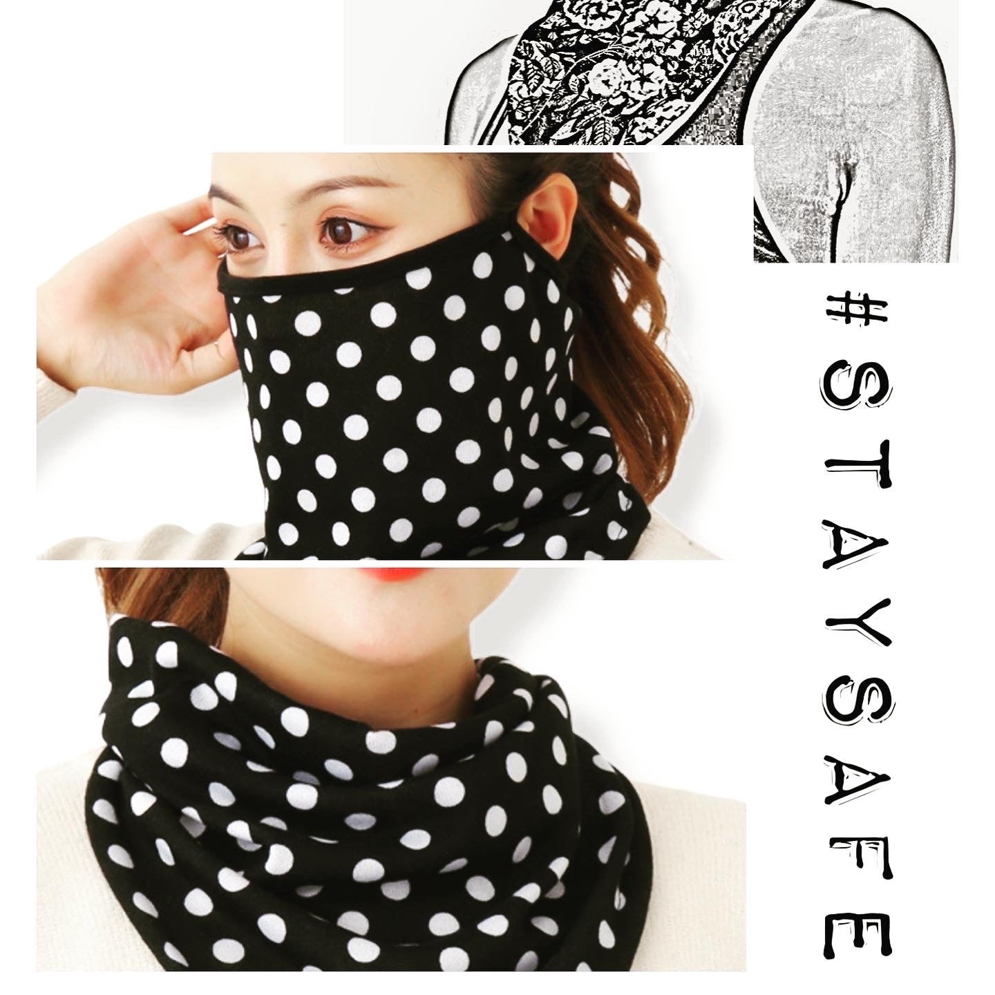 Sjaal gevoerd met fleece geschikt als mondkapje stripe blauw - mondkapje