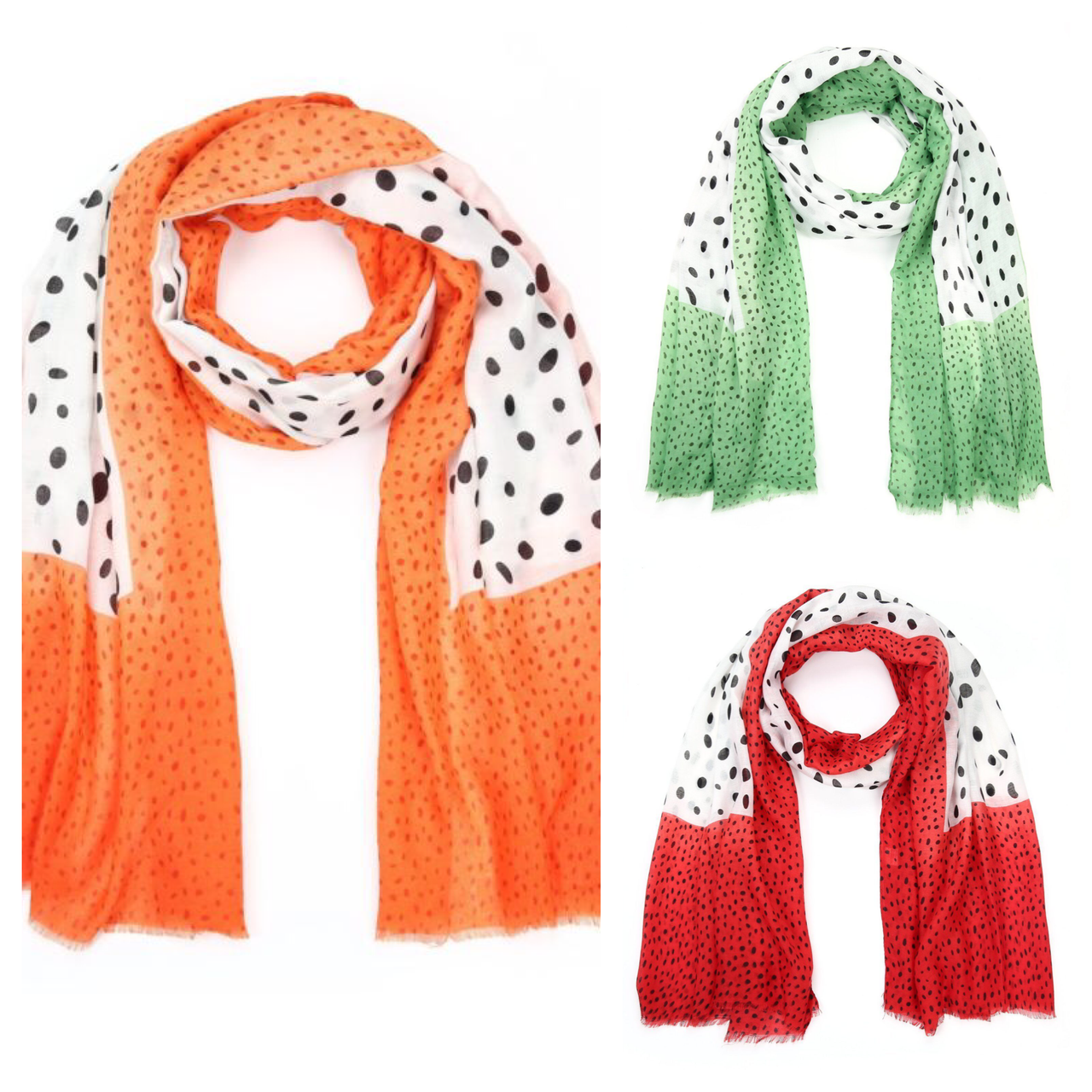 Sjaal groen zwart/wit dots