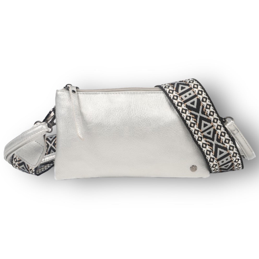Zilver schoudertasje crossbody castel met 2 schouderbanden - handtassen