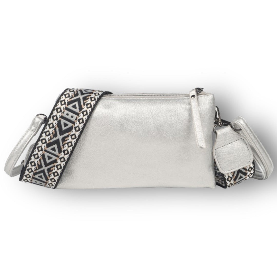 Zilver schoudertasje crossbody castel met 2 schouderbanden - handtassen