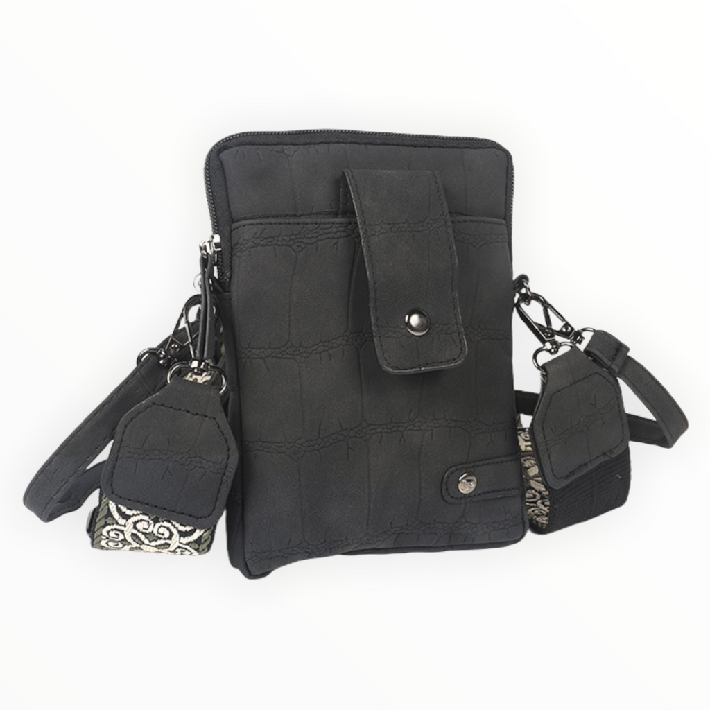 Zwart - black telefoontasje / schoudertasje met extra verwisselbare band