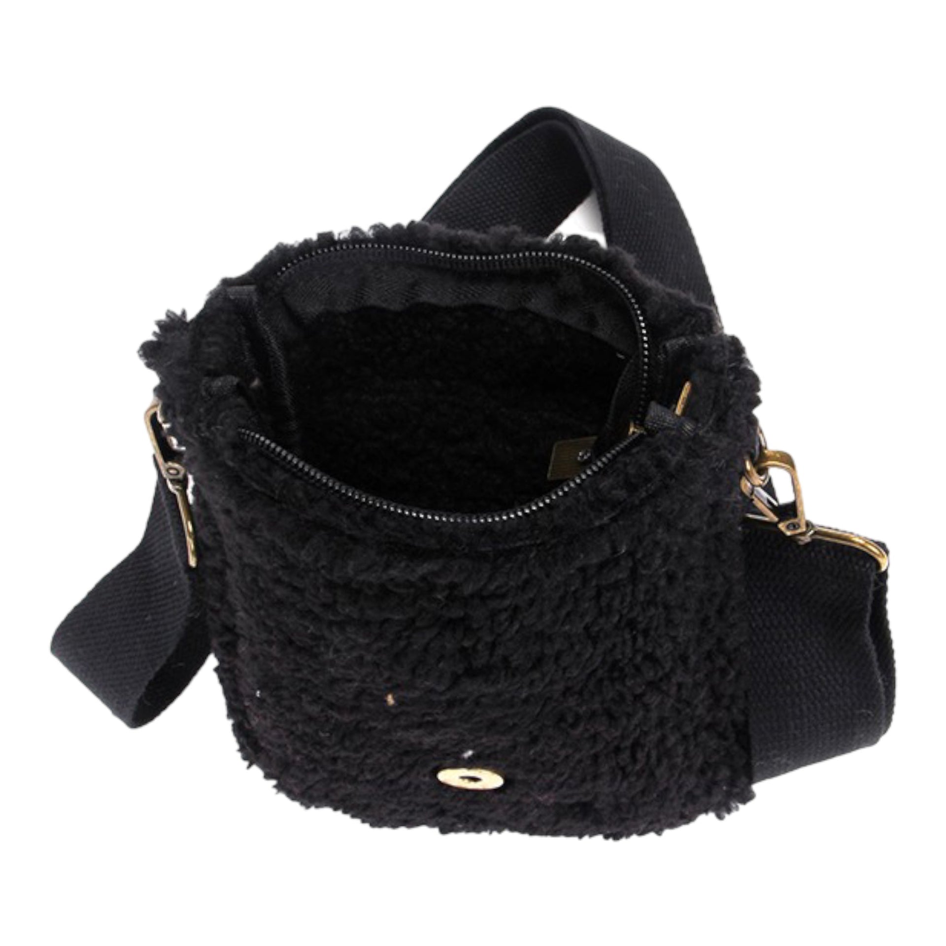 Zwart teddy telefoon- en schoudertasje gestel - crossbodybag