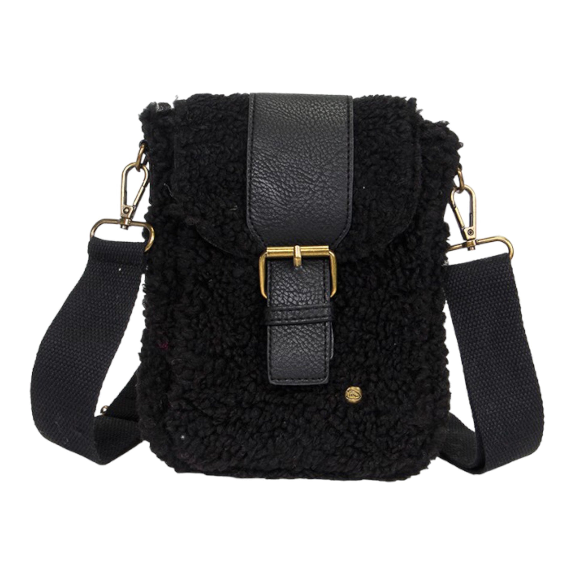 Zwart teddy telefoon- en schoudertasje gestel - crossbodybag