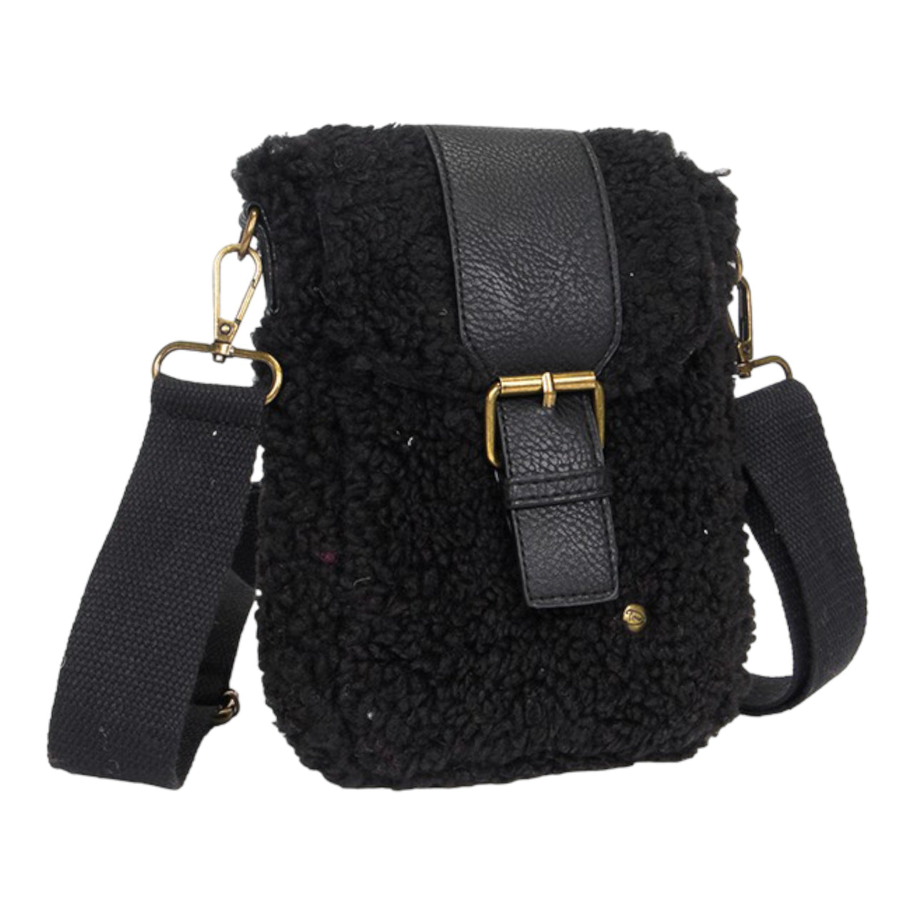 Zwart teddy telefoon- en schoudertasje gestel - crossbodybag