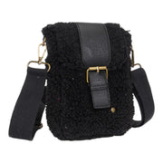 Zwart teddy telefoon- en schoudertasje gestel - crossbodybag