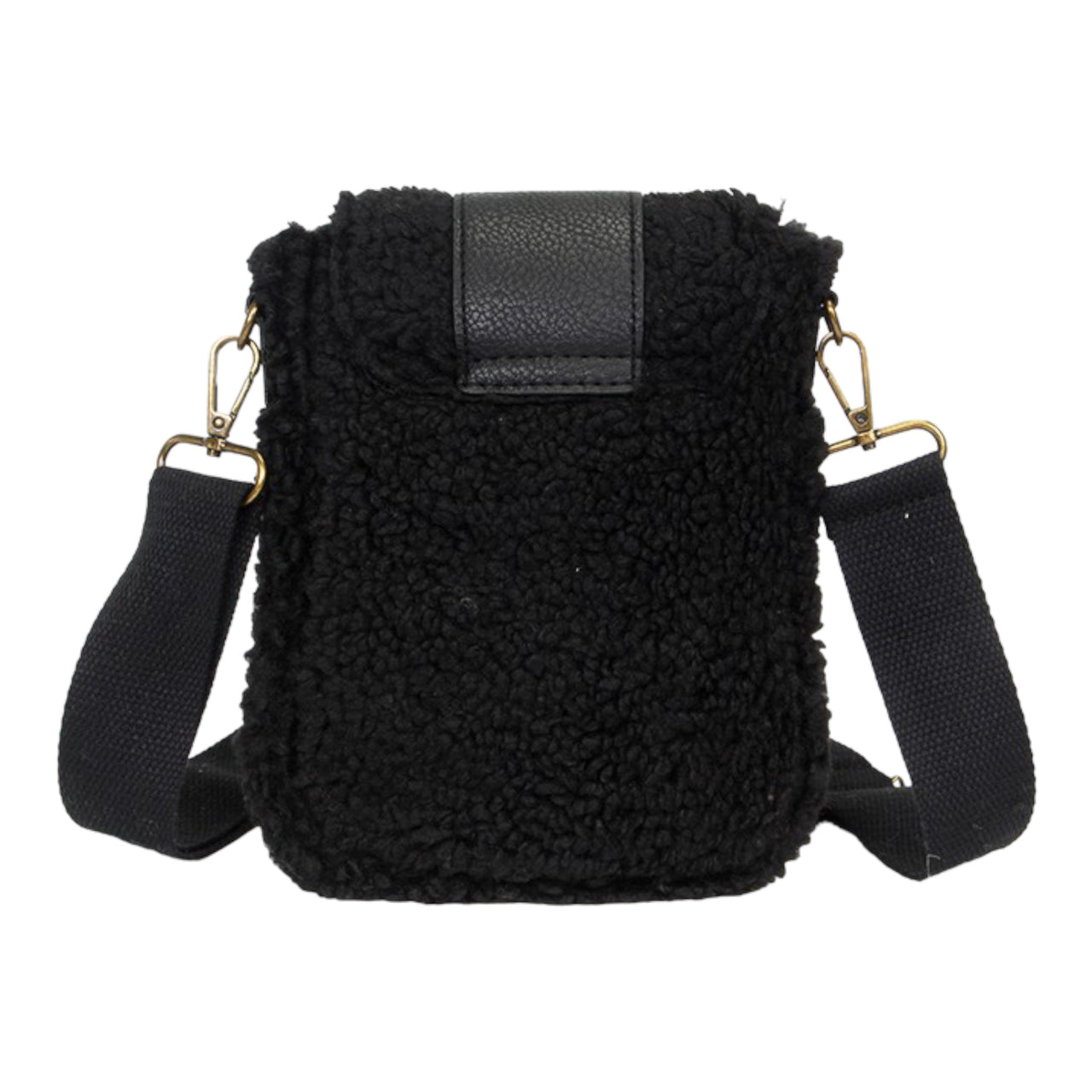 Zwart teddy telefoon- en schoudertasje gestel - crossbodybag