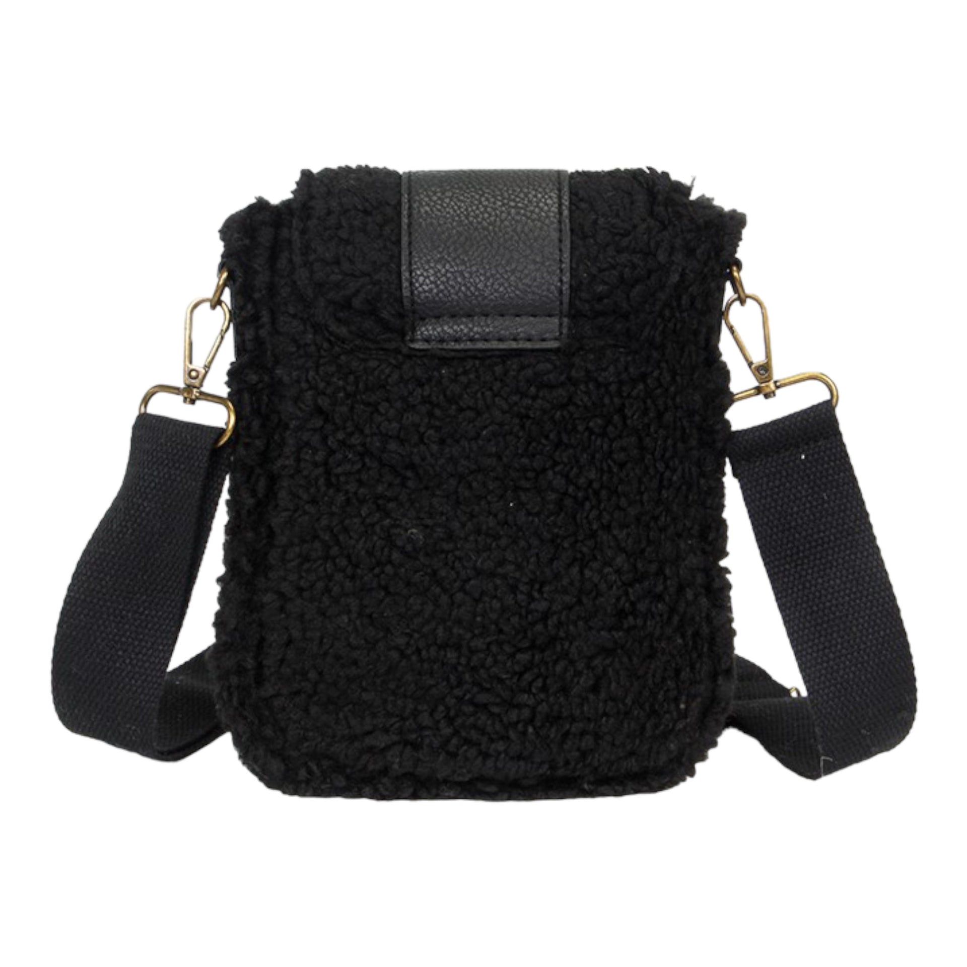 Zwart teddy telefoon- en schoudertasje gestel - crossbodybag