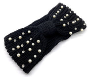 Zwarte haarband / oorwarmer met parels - haarband