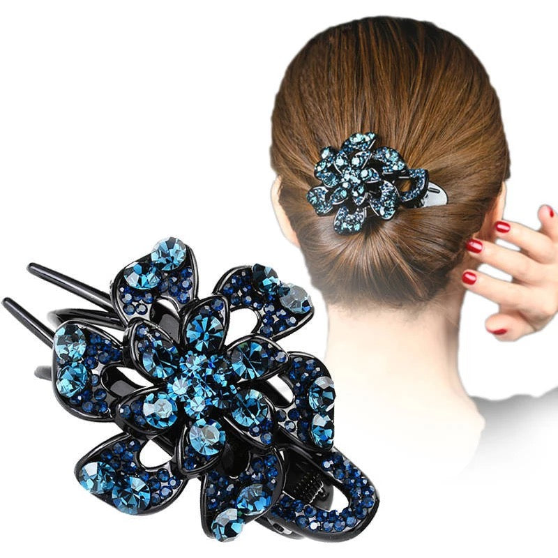Haarklem haarpin bloem strass 08 blauw - HAIRPIN.NU