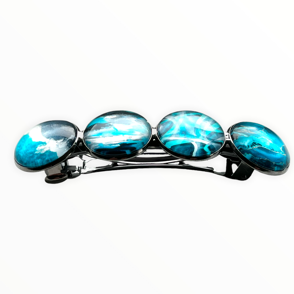 Color Hairclip XL glas cabochon haarspeld 0100 grijs-blauw-groen-wit-mix